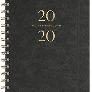 2020 Planner – Weekly & Monthly Planner with Monthly Tabs, 6.3\” x 8.4\”, Smooth Faux Leather & Flexible Cover with White Paper, January 2020-December 2020, Wirebound, Gray